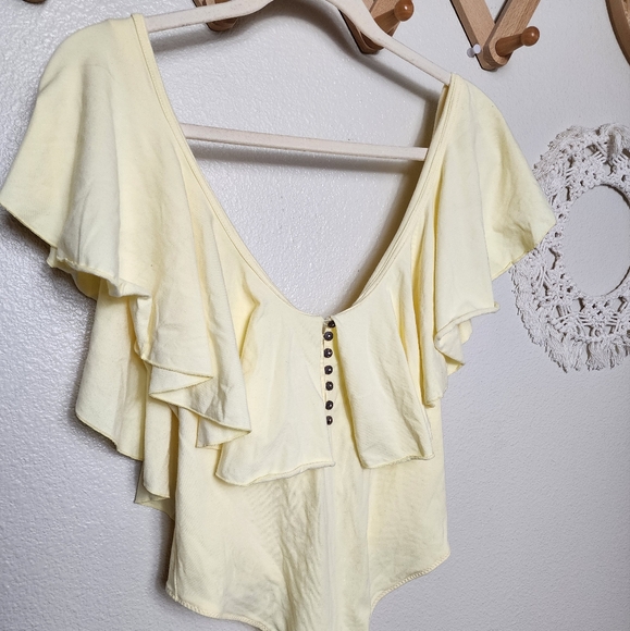Free People Intimately Matilda Ruffle Bodysuit In Pale Yellow NWOT Size Medium - Picture 3 of 10